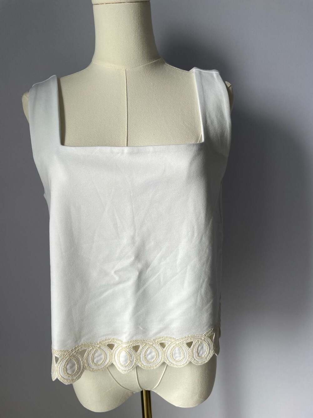 Ann Taylor Square Neck Embroidered Trim Tank Top